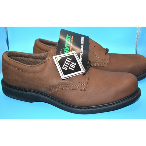 Hytest Sz 7 E Steel Toe Conductive Oxford Work Shoes Brown Leather Slip Grip NEW - Picture 4 of 7